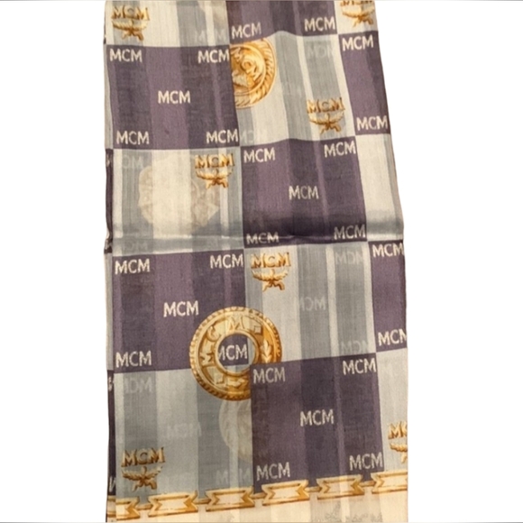 NEW MCM Medallion Cotton scarf handkerchief Blue, gold and brown - Picture 9 of 10